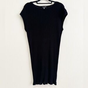 Eileen Fisher ribbed stretch sweater dress in black. Size M.